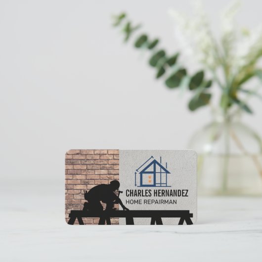 Construction Worker on Roof | General Contractor 名刺 (スタンド正面)