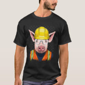 Construction Worker Pig Laborer Piggy Farm Animal Tシャツ (正面)