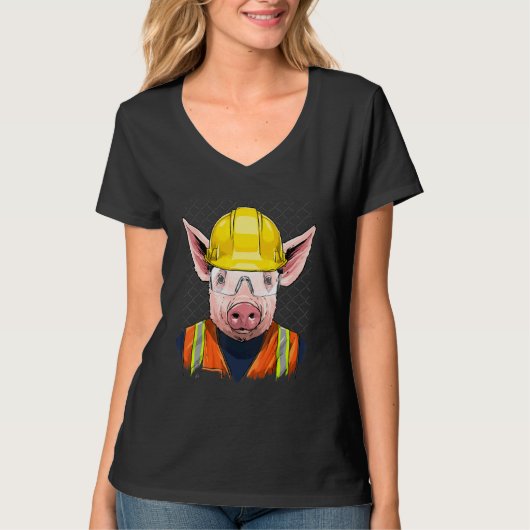 Construction Worker Pig Laborer Piggy Farm Animal  Tシャツ (正面)