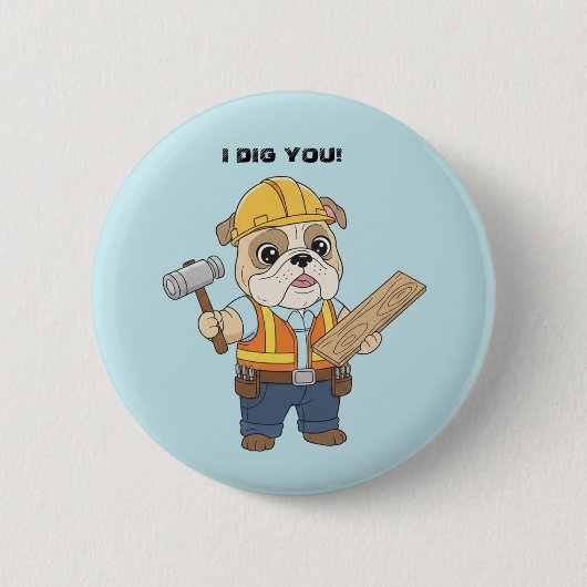 Construction worker pull dog  Kids Valentine 缶バッジ (正面)