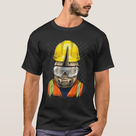 Construction Worker Rhinoceros Laborer Animal Rhin Tシャツ (正面)