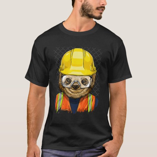 Construction Worker Sloth Laborer Lazy Animal Slot Tシャツ (正面)