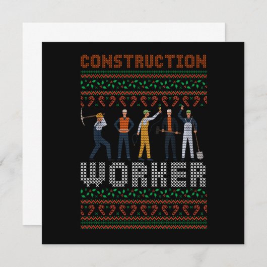 Construction Worker Ugly Christmas Sweater Gift 招待状 (正面/裏面)