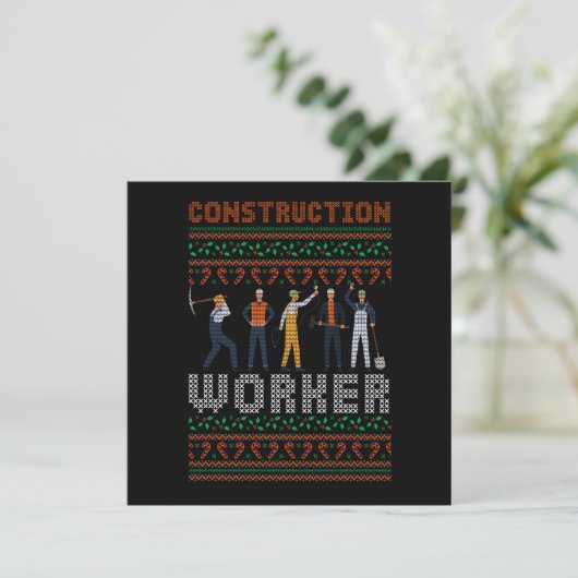 Construction Worker Ugly Christmas Sweater Gift 招待状 (スタンド正面)