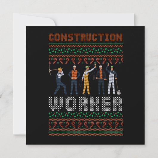 Construction Worker Ugly Christmas Sweater Gift 招待状 (正面)