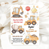 Constructions Dump Truck Excavator Boy Birthday 招待状