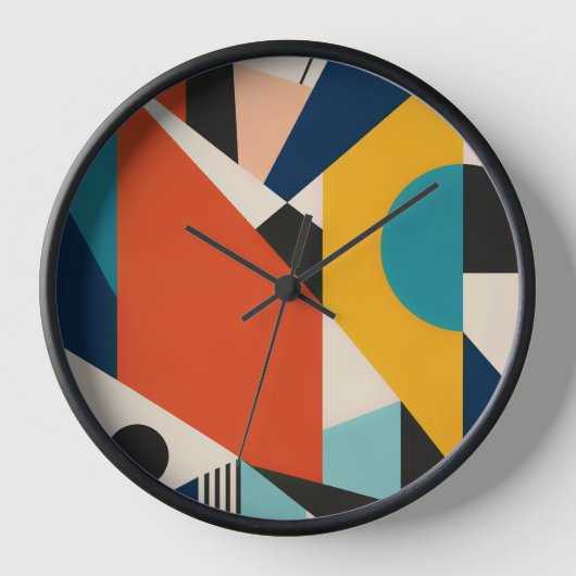 Constructivist Teal Orange Geometric Abstract 壁時計 (正面)