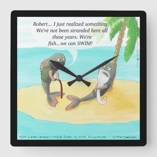Consuled Fish Cartoonおもしろい Square Wall Clock スクエア壁時計 (正面)