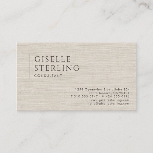 Consultant Luxury Neutral Linen QR Code 名刺 (正面)