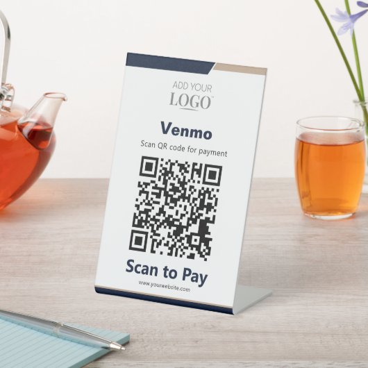Contactless Checkout QR Code Scan to Pay Navy Gold 台座サイン (インサイチュ)