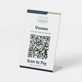Contactless Checkout QR Code Scan to Pay Navy Gold 台座サイン