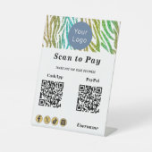 Contactless Scan to Pay, Gold Green Glitter Stripe 台座サイン (正面)