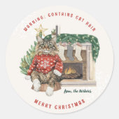 Contains Cat Hair Funny Christmas Personalized ラウンドシール (正面)