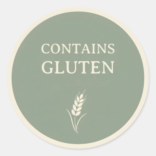 Contains Gluten – Sage Green Round Café Label ラウンドシール (正面)