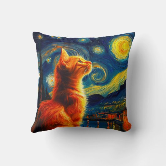 Contemplative Ginger Cat | Starry Night Sky クッション (裏面)