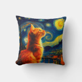 Contemplative Ginger Cat | Starry Night Sky クッション (正面)