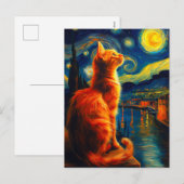 Contemplative Ginger Cat | Starry Night Sky シーズンポストカード (正面/裏面)
