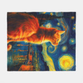 Contemplative Ginger Cat | Starry Night Sky フリースブランケット (正面(横))
