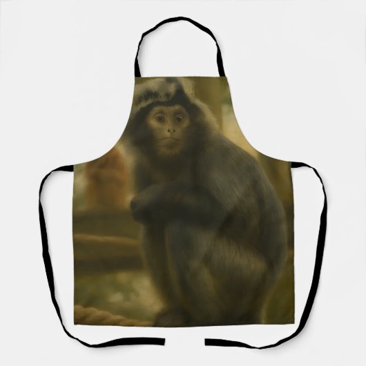 Contemplative Monkey – Serene Wildlife Art エプロン (正面)