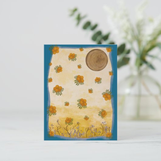 Contemporâneo Dourado Ilustrado Flor Lua Colagem ポストカード (スタンド正面)