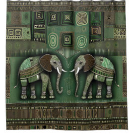 Contemporary African Elephants - Stylish Geen シャワーカーテン