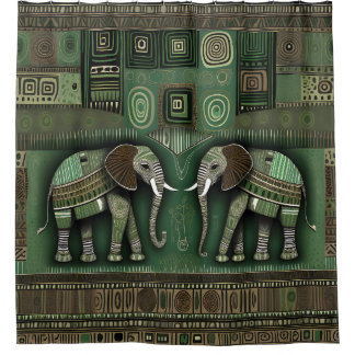 Contemporary African Elephants - Stylish Geen シャワーカーテン