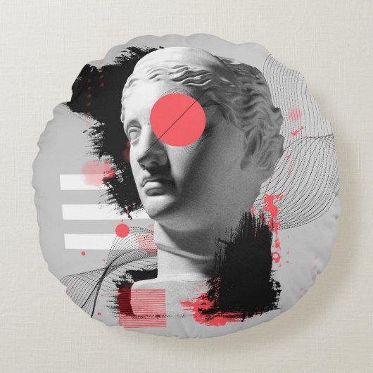 Contemporary art collage with antique statue head  ラウンドクッション (正面)
