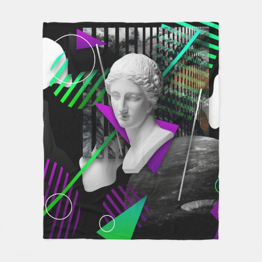 Contemporary art collage with plaster head statue  フリースブランケット (正面)