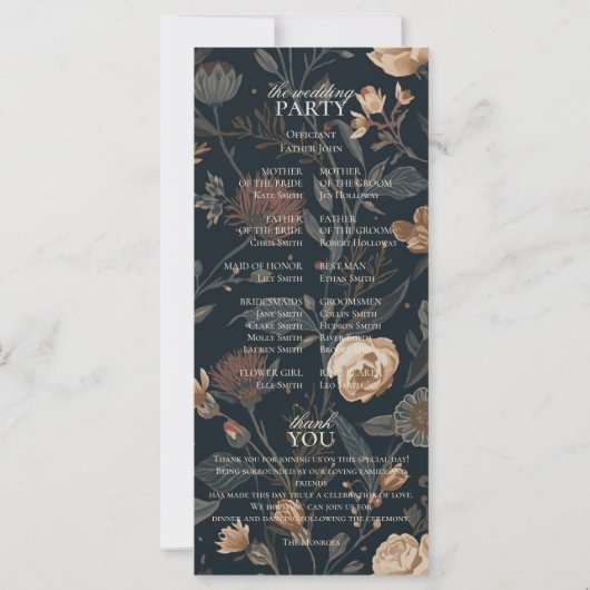Contemporary Black Floral Wedding Ceremony Program (裏面)