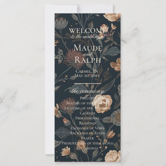 Contemporary Black Floral Wedding Ceremony Program (正面)