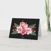 Contemporary Black Happy Holidays Floral Candle シーズンカード (裏面)