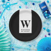 Contemporary Black Monogram | Minimalist Wedding ペーパープレート (パーティー)