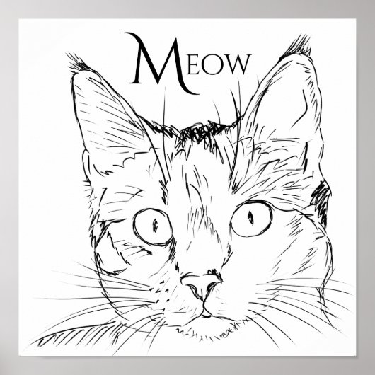 Contemporary Cat's Meow Black Line Drawn ポスター (正面)