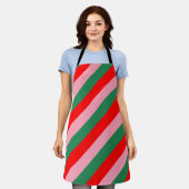 Contemporary Christmas Candy Stripes エプロン (着用した状態)