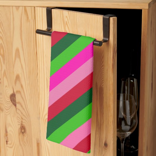 Contemporary Colors Christmas Stripes  キッチンタオル (三つ折り)