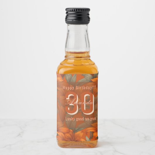 Contemporary Custom Lilies Floral Surprise Birthda リキュールボトルラベル (正面)