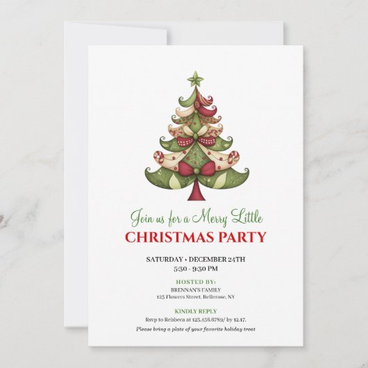 Contemporary designer Christmas tree party invite 招待状 (正面)