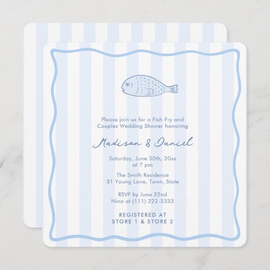 Contemporary Doodle Fish Fry Engagement Party 招待状 (正面/裏面)