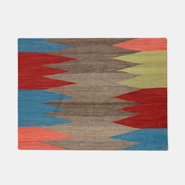 Contemporary Dusty Blue Gray Striped  ドアマット (正面)