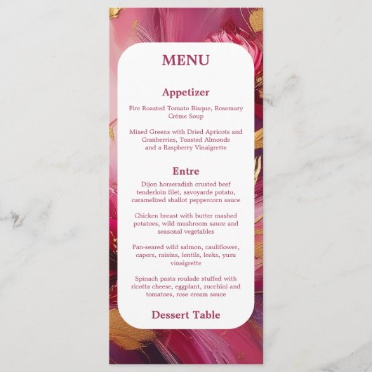 Contemporary Elegance:  Fuchsia Pink Gold Menu メニュー (正面)