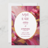 Contemporary Elegance: Fuchsia Pink Gold Save Date 招待状 (正面)