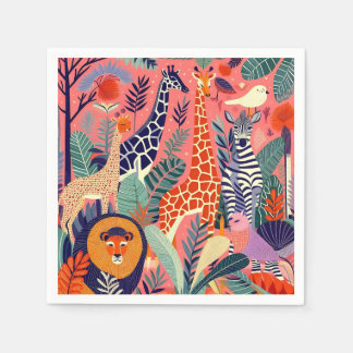 Contemporary exotic animals and birds 1 pink スタンダードカクテルナプキン