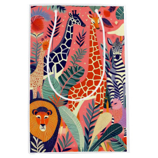 Contemporary exotic animals and birds 1 pink ミディアムペーパーバッグ