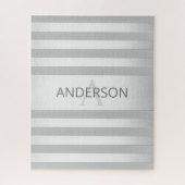 Contemporary Faux Silver Ombre Stripes & Grey ジグソーパズル (縦)