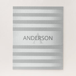 Contemporary Faux Silver Ombre Stripes & Grey ジグソーパズル