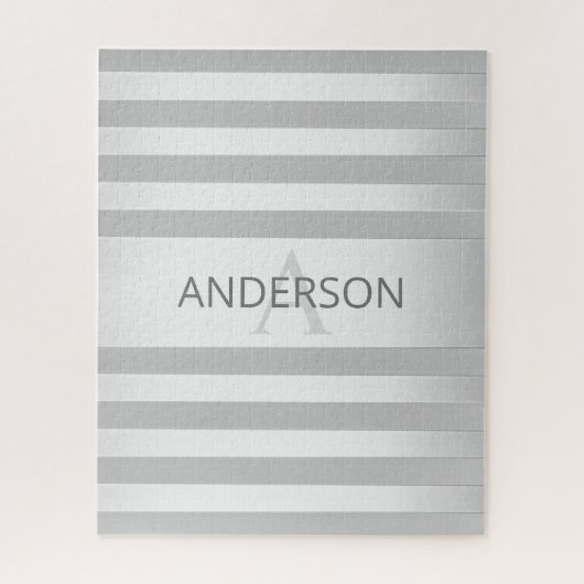 Contemporary Faux Silver Ombre Stripes & Grey ジグソーパズル (縦)