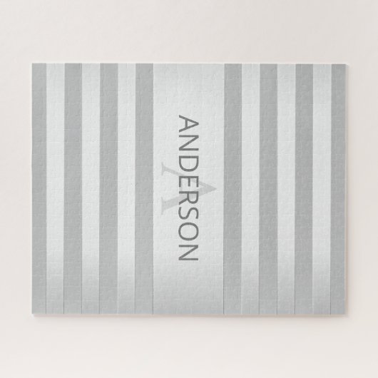 Contemporary Faux Silver Ombre Stripes & Grey ジグソーパズル (横)