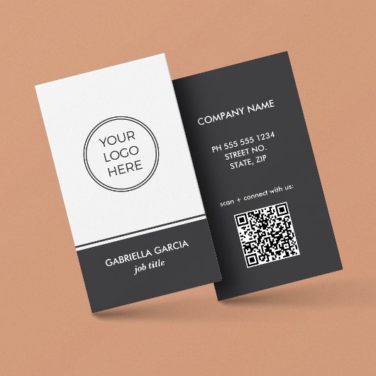 Contemporary Gray QR Code Logo Business Card 名刺