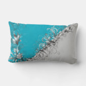 Contemporary Grey and Turquoise Decorative ランバークッション (裏面)