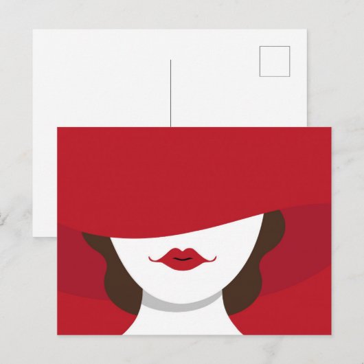 Contemporary Lady in Red Hat Postcard ポストカード (正面/裏面)